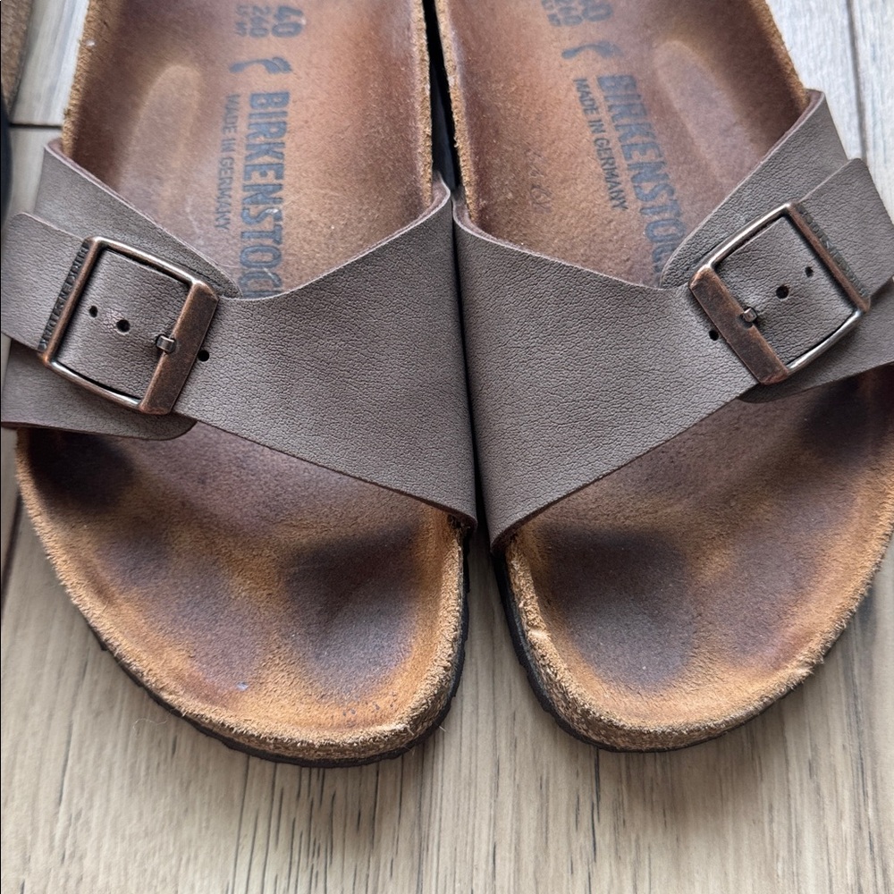 Birkenstock Madrid Sandals Lot 2 Pair EU 40 Brown Black Leather Slide Comfort - Picture 8 of 13